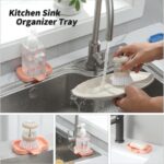 Silicone Bathroom Soap Dishes with Drain Spout-Bathroom and Kitchen Sink Organizer,Sponge Holder,Dish Soap Tray,Perfect for Dispenser,Scrubber,Bottle,Cup on Sink or Counter-Grey