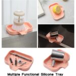 Silicone Bathroom Soap Dishes with Drain Spout-Bathroom and Kitchen Sink Organizer,Sponge Holder,Dish Soap Tray,Perfect for Dispenser,Scrubber,Bottle,Cup on Sink or Counter-Grey
