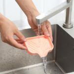 Silicone Bathroom Soap Dishes with Drain Spout-Bathroom and Kitchen Sink Organizer,Sponge Holder,Dish Soap Tray,Perfect for Dispenser,Scrubber,Bottle,Cup on Sink or Counter-Grey