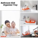 Silicone Bathroom Soap Dishes with Drain Spout-Bathroom and Kitchen Sink Organizer,Sponge Holder,Dish Soap Tray,Perfect for Dispenser,Scrubber,Bottle,Cup on Sink or Counter-Grey
