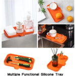 Silicone Bathroom Soap Dishes with Drain Spout-Bathroom and Kitchen Sink Organizer,Sponge Holder,Dish Soap Tray,Perfect for Dispenser,Scrubber,Bottle,Cup on Sink or Counter-Grey
