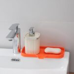 Silicone Bathroom Soap Dishes with Drain Spout-Bathroom and Kitchen Sink Organizer,Sponge Holder,Dish Soap Tray,Perfect for Dispenser,Scrubber,Bottle,Cup on Sink or Counter-Grey