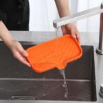 Silicone Bathroom Soap Dishes with Drain Spout-Bathroom and Kitchen Sink Organizer,Sponge Holder,Dish Soap Tray,Perfect for Dispenser,Scrubber,Bottle,Cup on Sink or Counter-Grey