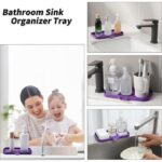 Silicone Bathroom Soap Dishes with Drain Spout-Bathroom and Kitchen Sink Organizer,Sponge Holder,Dish Soap Tray,Perfect for Dispenser,Scrubber,Bottle,Cup on Sink or Counter-Grey