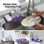 Silicone Bathroom Soap Dishes with Drain Spout-Bathroom and Kitchen Sink Organizer,Sponge Holder,Dish Soap Tray,Perfect for Dispenser,Scrubber,Bottle,Cup on Sink or Counter-Grey