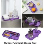 Silicone Bathroom Soap Dishes with Drain Spout-Bathroom and Kitchen Sink Organizer,Sponge Holder,Dish Soap Tray,Perfect for Dispenser,Scrubber,Bottle,Cup on Sink or Counter-Grey