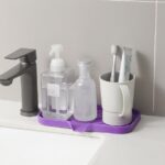 Silicone Bathroom Soap Dishes with Drain Spout-Bathroom and Kitchen Sink Organizer,Sponge Holder,Dish Soap Tray,Perfect for Dispenser,Scrubber,Bottle,Cup on Sink or Counter-Grey