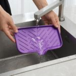 Silicone Bathroom Soap Dishes with Drain Spout-Bathroom and Kitchen Sink Organizer,Sponge Holder,Dish Soap Tray,Perfect for Dispenser,Scrubber,Bottle,Cup on Sink or Counter-Grey