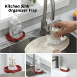 Silicone Bathroom Soap Dishes with Drain Spout-Bathroom and Kitchen Sink Organizer,Sponge Holder,Dish Soap Tray,Perfect for Dispenser,Scrubber,Bottle,Cup on Sink or Counter-Grey
