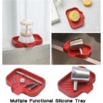 Silicone Bathroom Soap Dishes with Drain Spout-Bathroom and Kitchen Sink Organizer,Sponge Holder,Dish Soap Tray,Perfect for Dispenser,Scrubber,Bottle,Cup on Sink or Counter-Grey