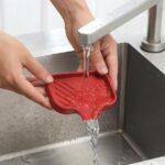 Silicone Bathroom Soap Dishes with Drain Spout-Bathroom and Kitchen Sink Organizer,Sponge Holder,Dish Soap Tray,Perfect for Dispenser,Scrubber,Bottle,Cup on Sink or Counter-Grey