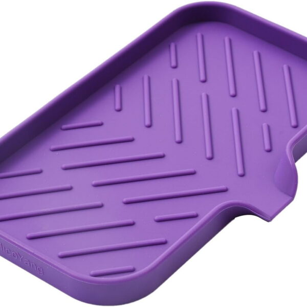 Silicone Bathroom Soap Dishes with Drain Spout-Bathroom and Kitchen Sink Organizer,Sponge Holder,Dish Soap Tray,Perfect for Dispenser,Scrubber,Bottle,Cup on Sink or Counter-Grey