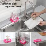 Silicone Bathroom Soap Dishes with Drain Spout-Bathroom and Kitchen Sink Organizer,Sponge Holder,Dish Soap Tray,Perfect for Dispenser,Scrubber,Bottle,Cup on Sink or Counter-Grey