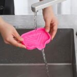 Silicone Bathroom Soap Dishes with Drain Spout-Bathroom and Kitchen Sink Organizer,Sponge Holder,Dish Soap Tray,Perfect for Dispenser,Scrubber,Bottle,Cup on Sink or Counter-Grey