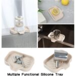 Silicone Bathroom Soap Dishes with Drain Spout-Bathroom and Kitchen Sink Organizer,Sponge Holder,Dish Soap Tray,Perfect for Dispenser,Scrubber,Bottle,Cup on Sink or Counter-Grey