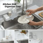 Silicone Bathroom Soap Dishes with Drain Spout-Bathroom and Kitchen Sink Organizer,Sponge Holder,Dish Soap Tray,Perfect for Dispenser,Scrubber,Bottle,Cup on Sink or Counter-Grey