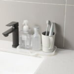 Silicone Bathroom Soap Dishes with Drain Spout-Bathroom and Kitchen Sink Organizer,Sponge Holder,Dish Soap Tray,Perfect for Dispenser,Scrubber,Bottle,Cup on Sink or Counter-Grey