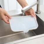 Silicone Bathroom Soap Dishes with Drain Spout-Bathroom and Kitchen Sink Organizer,Sponge Holder,Dish Soap Tray,Perfect for Dispenser,Scrubber,Bottle,Cup on Sink or Counter-Grey