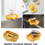 Silicone Bathroom Soap Dishes with Drain Spout-Bathroom and Kitchen Sink Organizer,Sponge Holder,Dish Soap Tray,Perfect for Dispenser,Scrubber,Bottle,Cup on Sink or Counter-Grey