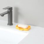 Silicone Bathroom Soap Dishes with Drain Spout-Bathroom and Kitchen Sink Organizer,Sponge Holder,Dish Soap Tray,Perfect for Dispenser,Scrubber,Bottle,Cup on Sink or Counter-Grey
