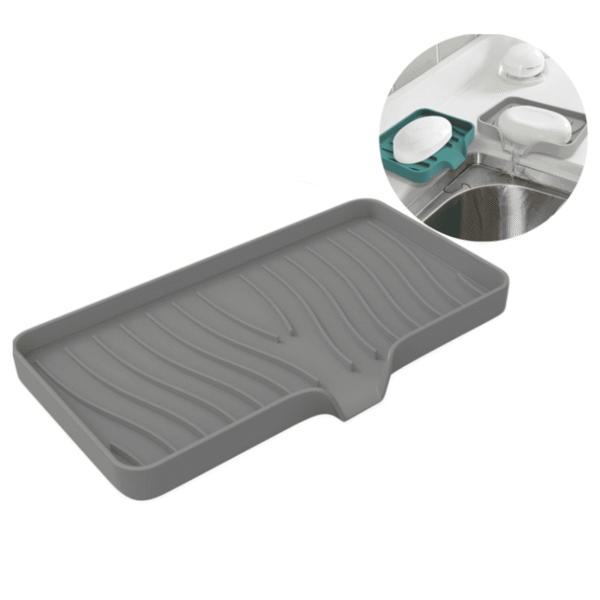 Silicone Organizer Tray, Soap and Sponge holder for Kitchen Sink, Bathroom - Storage Tray for Dish Brush, Soap Dispenser, Dishwashing Accessories(L)
