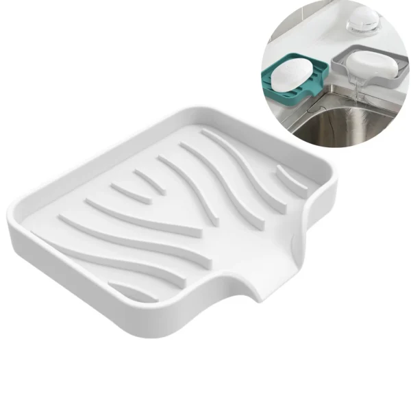 Silicone Organizer Tray, Soap and Sponge holder for Kitchen Sink, Bathroom - Storage Tray for Dish Brush, Soap Dispenser, Dishwashing Accessories(S)