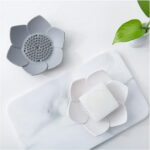 Silicone Soap Dishes with Draining - Lotus Shaped Bathroom Bar Soap Holder for Shower - Soap Tray for Kitchen Sink - Floral Shape Soap Saver for Counter Bathtub(1/4 Pack)