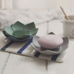 Silicone Soap Dishes with Draining - Lotus Shaped Bathroom Bar Soap Holder for Shower - Soap Tray for Kitchen Sink - Floral Shape Soap Saver for Counter Bathtub(1/4 Pack)