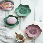 Silicone Soap Dishes with Draining - Lotus Shaped Bathroom Bar Soap Holder for Shower - Soap Tray for Kitchen Sink - Floral Shape Soap Saver for Counter Bathtub(1/4 Pack)