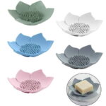 Silicone Soap Dishes with Draining - Lotus Shaped Bathroom Bar Soap Holder for Shower - Soap Tray for Kitchen Sink - Floral Shape Soap Saver for Counter Bathtub(1/4 Pack)