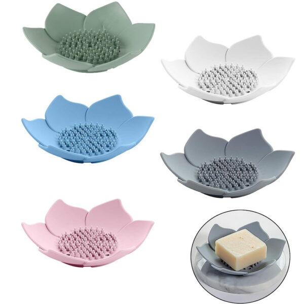 Silicone Soap Dishes with Draining - Lotus Shaped Bathroom Bar Soap Holder for Shower - Soap Tray for Kitchen Sink - Floral Shape Soap Saver for Counter Bathtub(1/4 Pack)