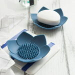 Silicone Soap Dishes with Draining - Lotus Shaped Bathroom Bar Soap Holder for Shower - Soap Tray for Kitchen Sink - Floral Shape Soap Saver for Counter Bathtub(1/4 Pack)