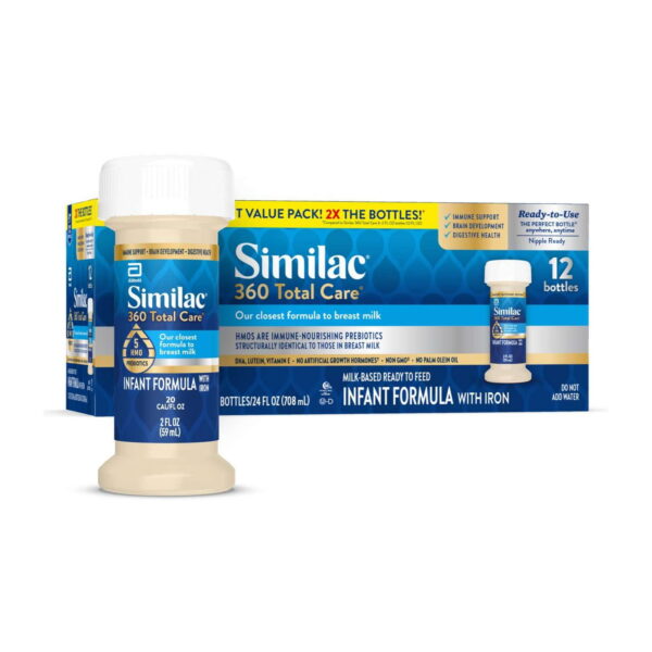 Similac 360 Total Care Ready-to-Feed Baby Formula, 2-fl-oz Bottle, Pack of 12