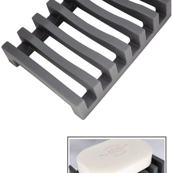 Simply Good Silicone Soap Dish With Auto-Drain Open Base - Max Airflow Soap Holder - GRAY