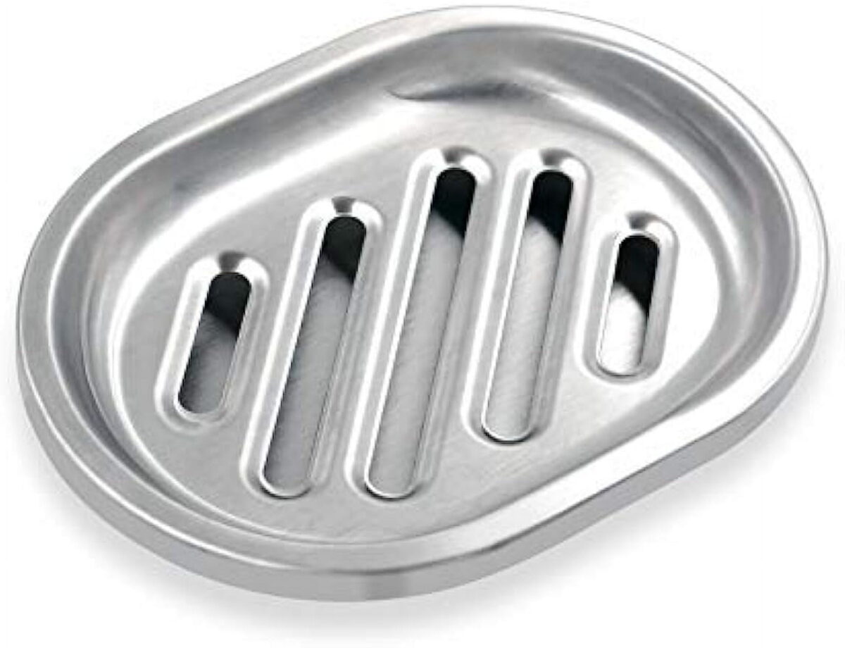 Soap Dish, Double Layers Stainless Steel Soap Holder with Draining Tray, Shower Soap Dishes for Bathroom, Soap Saver for Bathtub, Sponge Holder for Kitchen Sink (Silver)