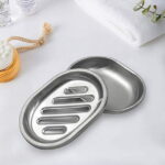 Soap Dish, Double Layers Stainless Steel Soap Holder with Draining Tray, Shower Soap Dishes for Bathroom, Soap Saver for Bathtub, Sponge Holder for Kitchen Sink (Silver)