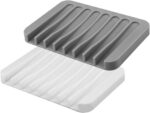 Soap Dish Holder Stand Saver Tray Case for Shower-Silicone Rubber Drainer Dishes for Bar Soap Sponge Scrubber Bathroom Kitchen Sink-Dishwasher Safe-Drains Water,Extends Soap...