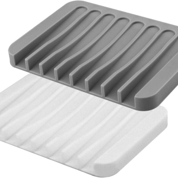 Soap Dish Holder Stand Saver Tray Case for Shower-Silicone Rubber Drainer Dishes for Bar Soap Sponge Scrubber Bathroom Kitchen Sink-Dishwasher Safe-Drains Water,Extends Soap...