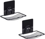 Soap Dish Stainless Steel Bar 2 Pieces , Draining Soap Holder for Shower Bathroom Tub Kitchen Sink-Black