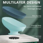 Soap Dish with Suction Cup Design, Drained Self Draining Soap Dish, Soap Bar Holder for Shower Bathroom Kitchen Toilet, Gray+Blue