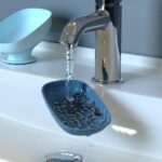 Soap Dish with Suction Cup Design, Drained Self Draining Soap Dish, Soap Bar Holder for Shower Bathroom Kitchen Toilet, Gray+Blue