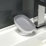 Soap Dish with Suction Cup Design, Drained Self Draining Soap Dish, Soap Bar Holder for Shower Bathroom Kitchen Toilet, Gray+Blue