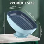 Soap Dish with Suction Cup Design, Drained Self Draining Soap Dish, Soap Bar Holder for Shower Bathroom Kitchen Toilet, Gray+Blue