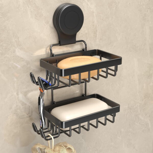 Soap Holder Bar Dish Suction Cup, Bar Shampoo Rack for Shower Wall, Draining Soap Saver Tray for Bathroom, Rustproof Stainless Steel Sponge Holder for Tub, Kitchen, Drill-Free...