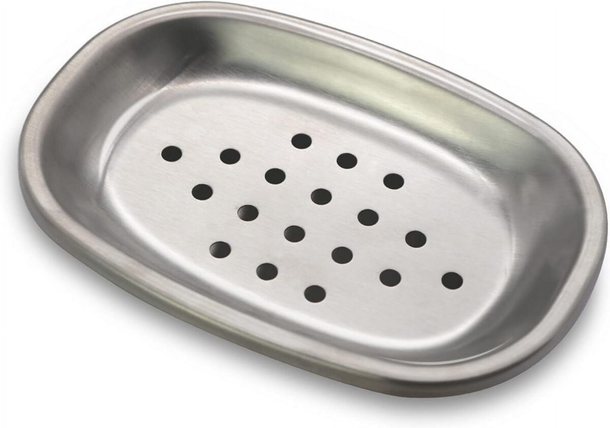 Stainless Steel Soap Dish Highly Reliable and Durable Double Layers Metal Soap Holder with Draining Tray Bathroom Shower, Kitchen Sink Oval1