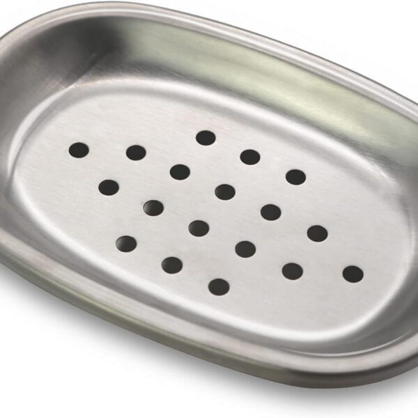 Stainless Steel Soap Dish Highly Reliable and Durable Double Layers Metal Soap Holder with Draining Tray Bathroom Shower, Kitchen Sink Oval1