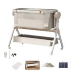 SteAnny Bassinet,Electric Rocking Bassinet,Bedside Co-Sleeper,Unisex Baby Travel Bed with Wheels(Khaki)