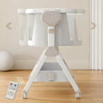 SteAnny Bassinet,Electric Rocking Bassinet,Bedside Co-Sleeper,Unisex Baby Travel Bed with Wheels(Khaki)