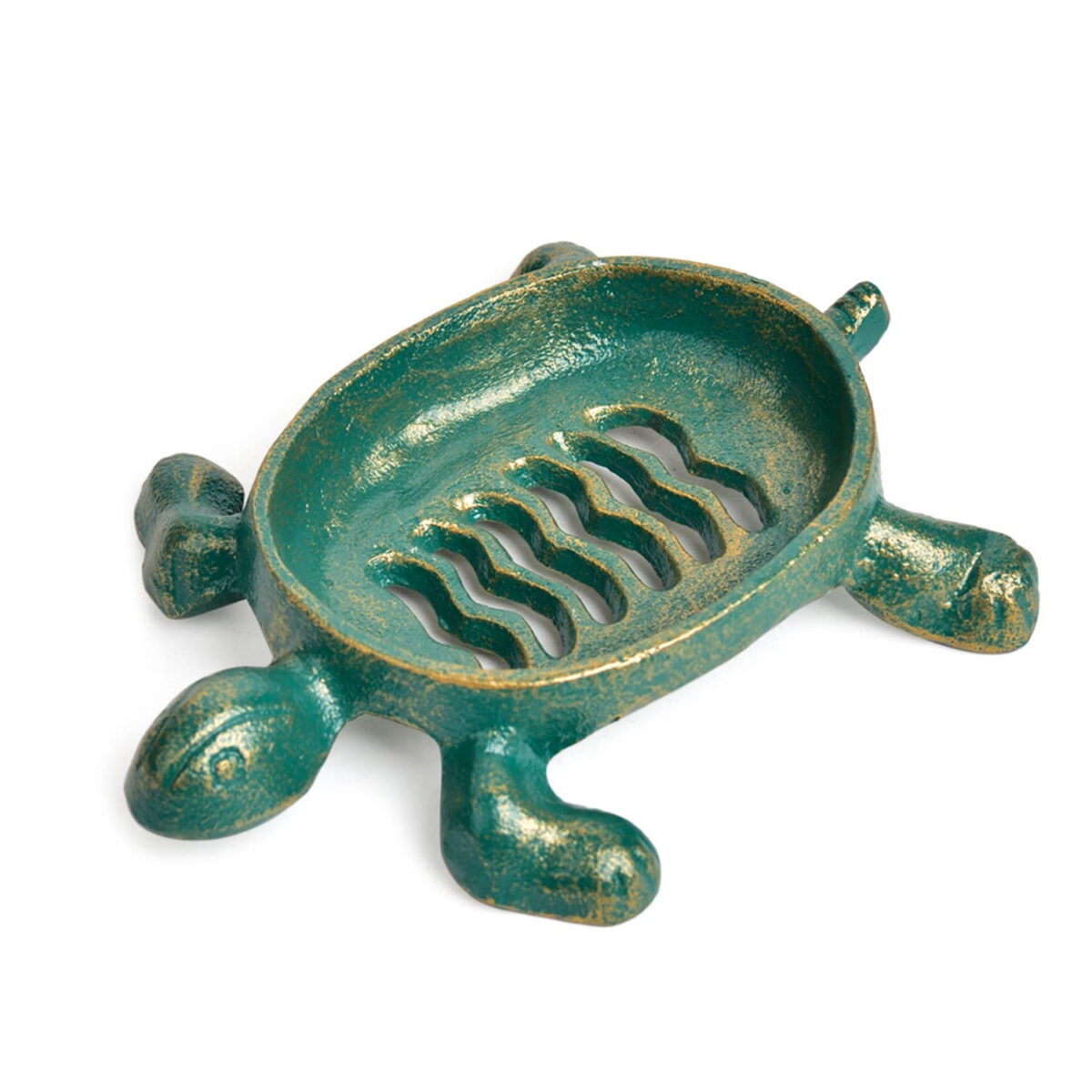 Sungmor Heavy Duty Cast Iron Drainable Soap Holder - Lovely Tortoise Shaped & Antique Green & Gold Finish - Kitchen Bathroom Sink Soap Dish Tray - Practical & Decorative...