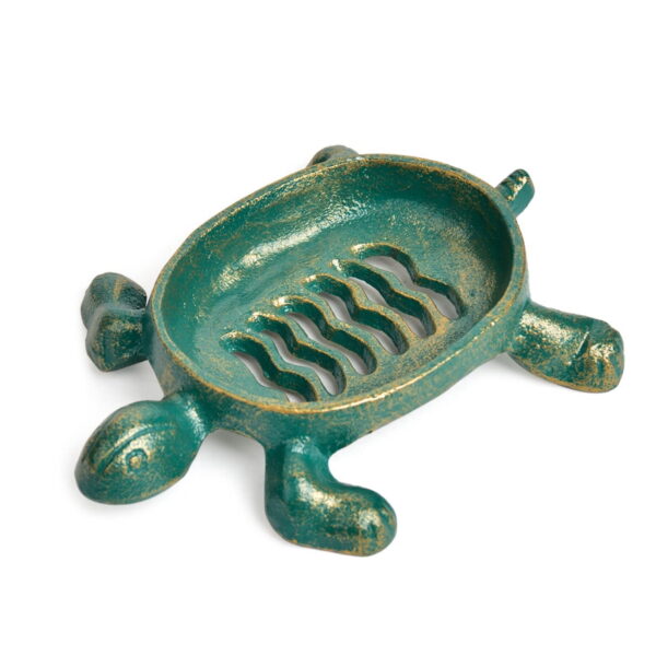 Sungmor Heavy Duty Cast Iron Drainable Soap Holder - Lovely Tortoise Shaped & Antique Green & Gold Finish - Kitchen Bathroom Sink Soap Dish Tray - Practical & Decorative...